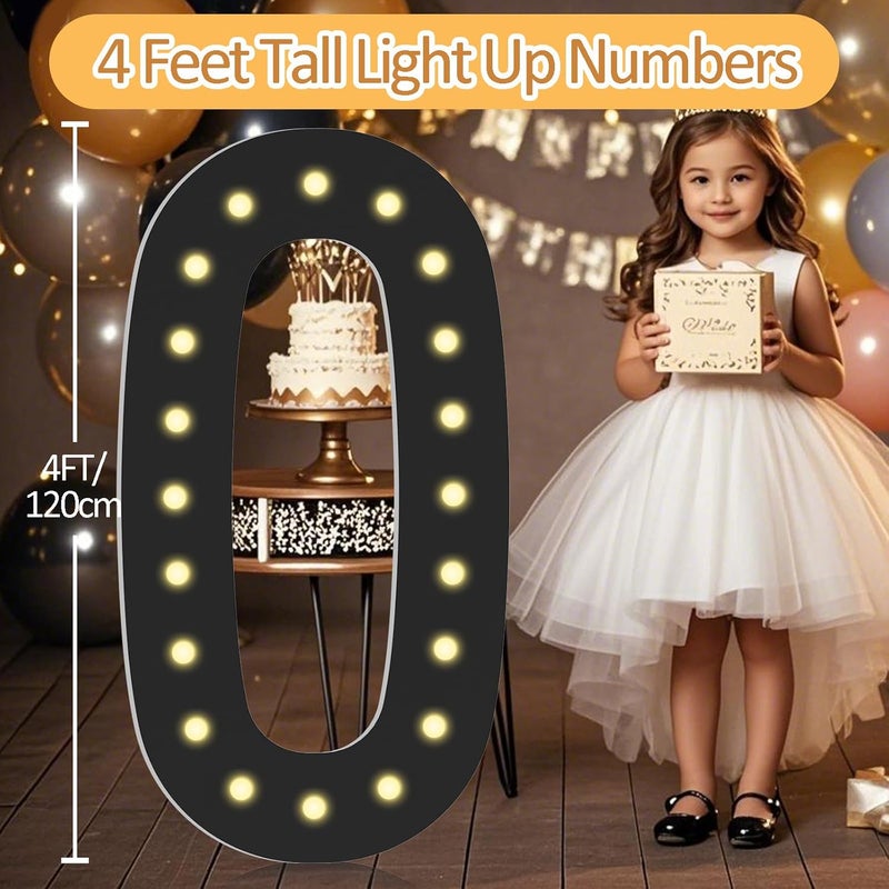 LOBOOM 4FT Light Up Numbers,Black Giant Marquee Number Big Mosaic Number 0,Pre-Cut Foam Board Set Can Be Used for Birthdays,Weddings,Baby Anniversaries - Image 2